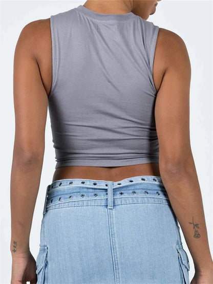 Front Irregular Zipper Summer Streetwear 2024 Sexy Sleeveless Slim Fit Solid Basic Mini Vest New Crop Top