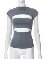 Hollow Out O Neck 2024 Slim Fit Basic  Y2K T-shirts