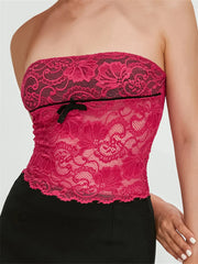 Lace Tube for Women  Strapless Y2K Off Shoulder Aesthetic Cropped Summer Mini Vest Streetwear 2024 New Crop Top