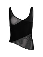 Mesh Sheer See Through Patchwork Exposed Navel Summer Streetwear  Women Irregular Hem Black Mini Vests Crop Top