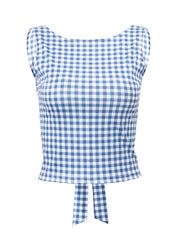 Retro Women Cropped Top Plaid Print Summer Bow Backless Basic Vest Sleeveless Aesthetic for Streetwear 2024 Crop Top