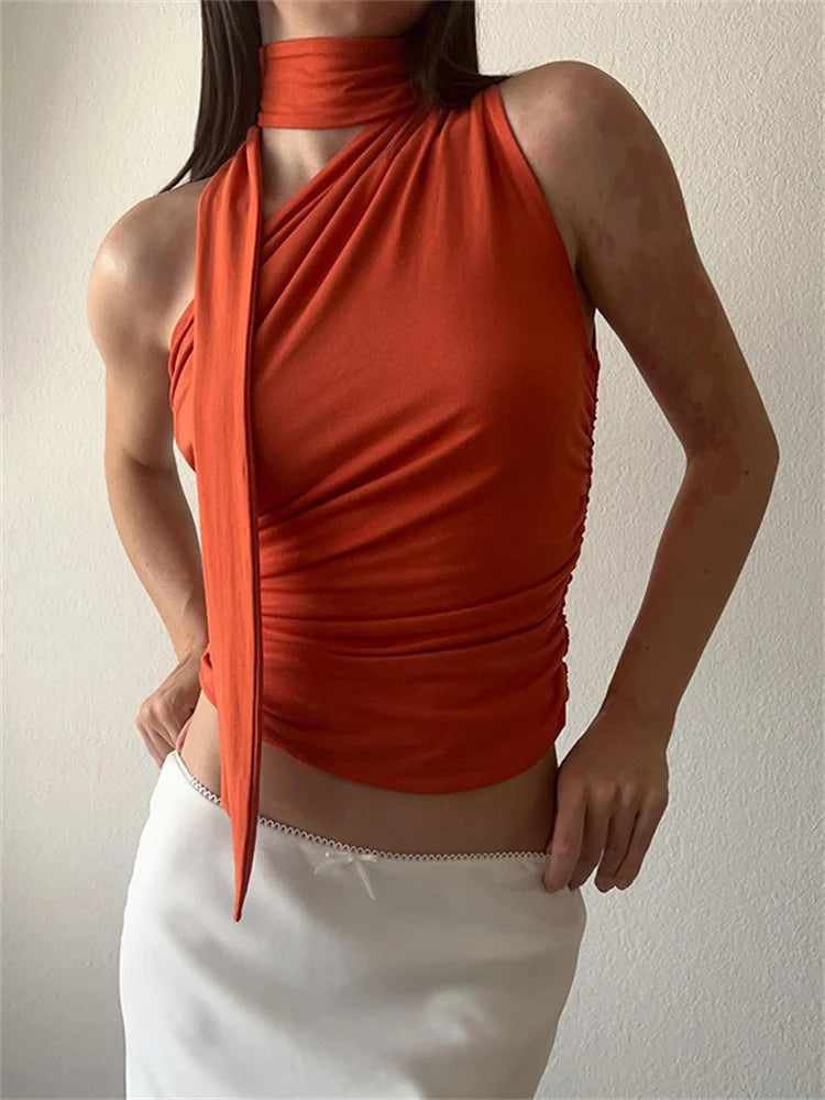Tassels Y2K Halter Sleeveless Slim Fit Off Shoulder Cropped Mini Vest Aesthetic Summer 2024 New Crop Top Main image