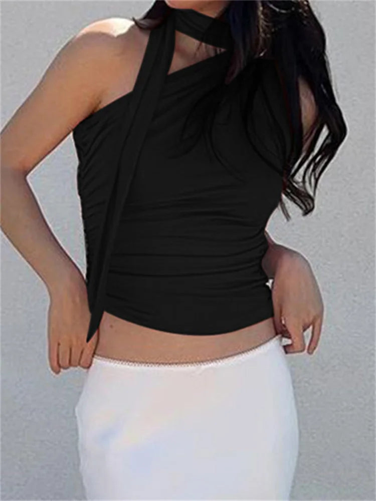 Tassels Y2K Halter Sleeveless Slim Fit Off Shoulder Cropped Mini Vest Aesthetic Summer 2024 New Crop Top