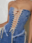 Bustiers Corsets Summer Party Clubwear Women Strapless Off Shoulder Criss-cross Tie-up Irregular Hem Vests Crop Top