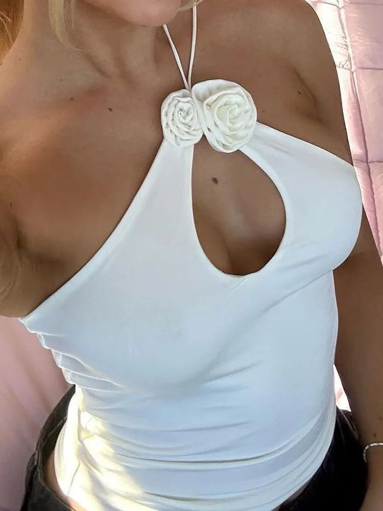 3D Flower Patchwork Tassels Ruffles Camisole Y2K Slim Fit Sleeveless Backless Vest Crop Top Main image