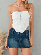 Women Corsets Solid Back Zip Up Summer Strapless Backless Bustiers Streetwear Aesthetic Exposed Navel Tank Crop Top