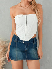 Women Corsets Solid Back Zip Up Summer Strapless Backless Bustiers Streetwear Aesthetic Exposed Navel Tank Crop Top