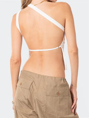 Off Shoulder Single Strap Y2K Sleeveless Slim Fit  Backless Solid Mini Streetwear Crop Top
