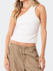 Off Shoulder Single Strap Y2K Sleeveless Slim Fit  Backless Solid Mini Streetwear Crop Top