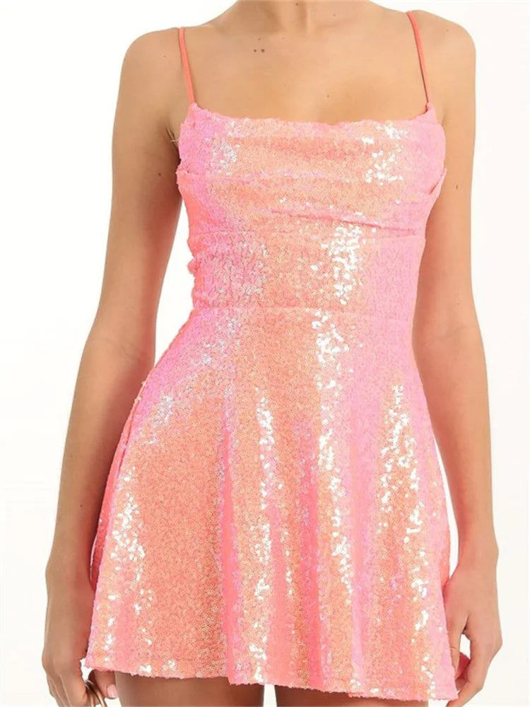 Sequined Sleeveless Sexy A-Line Mini Dresses
