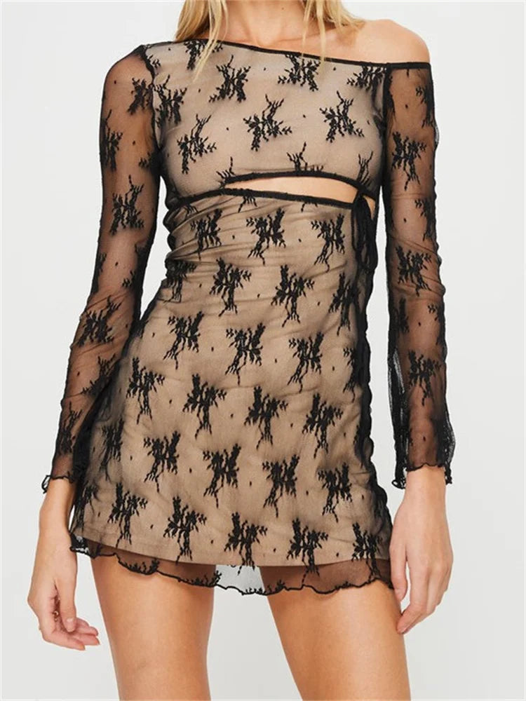 Lace Patchwork Off Shoulder Mini Dresses Main image