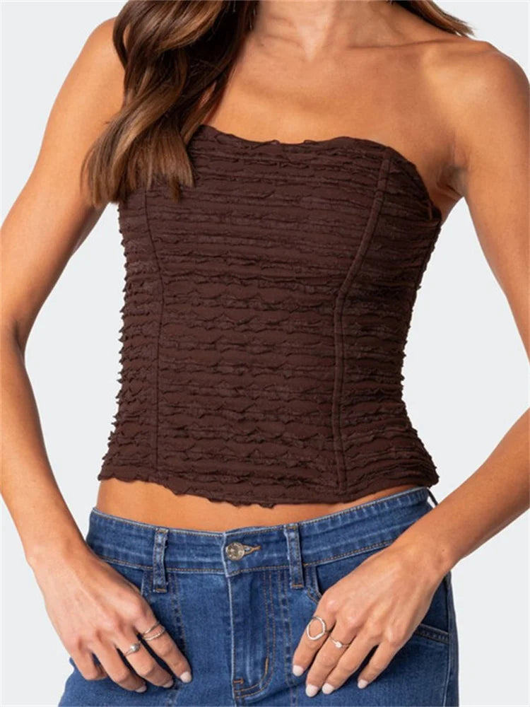Summer Ruched Tube Strapless Off Shoulder Backless Bustiers聽Corsets聽Party Club Solid Mini Vest 2024 Crop Top Main image