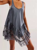 Low Cut  Lace Patchwork Mini Dresses