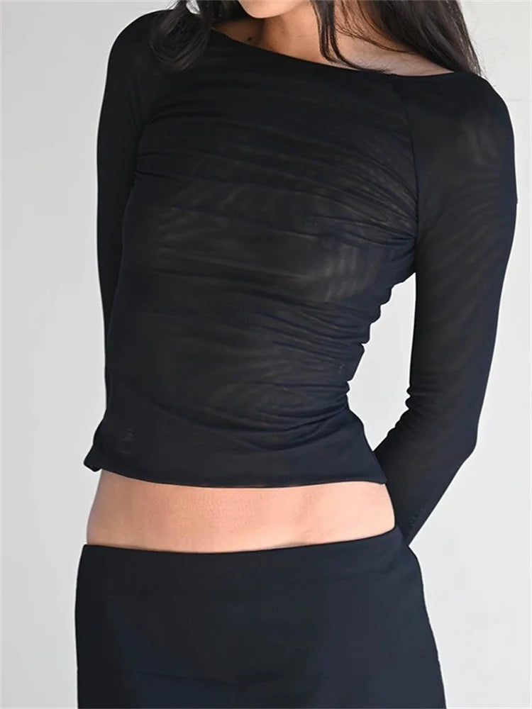 Women Summer Slim Fit Off Shoulder Black Backless Short Clubwear 2024 T-shirts Main image