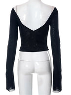 Women Summer Slim Fit Off Shoulder Black Backless Short Clubwear 2024 T-shirts