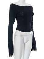 Women Summer Slim Fit Off Shoulder Black Backless Short Clubwear 2024 T-shirts