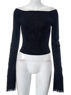 Women Summer Slim Fit Off Shoulder Black Backless Short Clubwear 2024 T-shirts