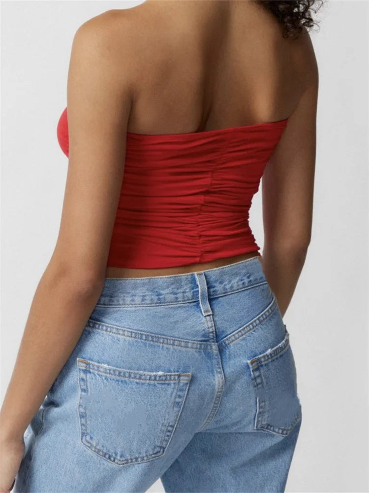 Summer Fashion Sleeveless Halter Ruched Off Shoulder Mini Vest Party Streetwear 2024 Crop Top