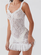 V-neck Backless Lace Slim Fit Mini Dresses