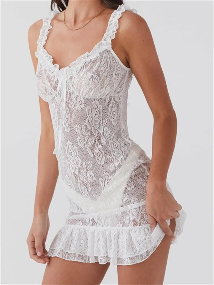 V-neck Backless Lace Slim Fit Mini Dresses Main image