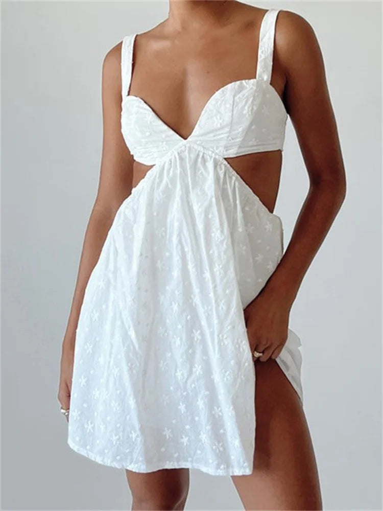 V-Neck Sleeveless Backless Hollow Out Lace Mini Dresses Main image