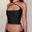 CHRONSTYLE  Vest Clubwear Criss-Cross Ring Patchwork Low Cut Elastic Strap Hollow Backless Tight Camis Crop Top