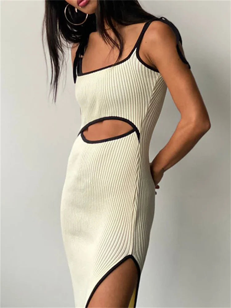 Lace-Up Waist Cutout Hollow Out Side Split Sleeveless Midi Dress Main image