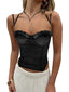 Summer Sleeveless Strap Y2K for Women  Lace Patchwork V-neck Cropped Mini Vest Streetwear 2024 Crop Top