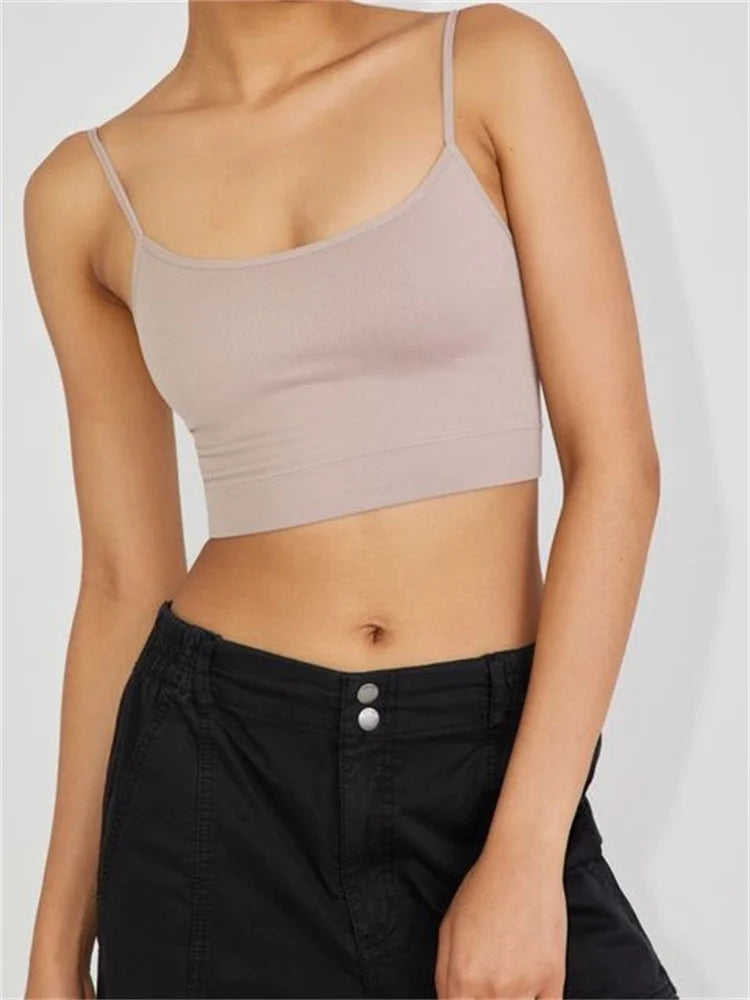 Cropped Solid Color Summer Backless Spaghetti Strap Top Sleeveless Mini Vest for Streetwear Clubwear Crop Top Main image