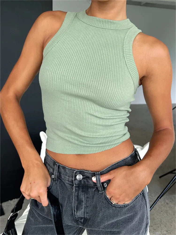 Ribbed Casual Sleeveless Summer Solid Slim Fit Pullovers Mini Vest Female Streetwear Basic Tops Crop Top Main image