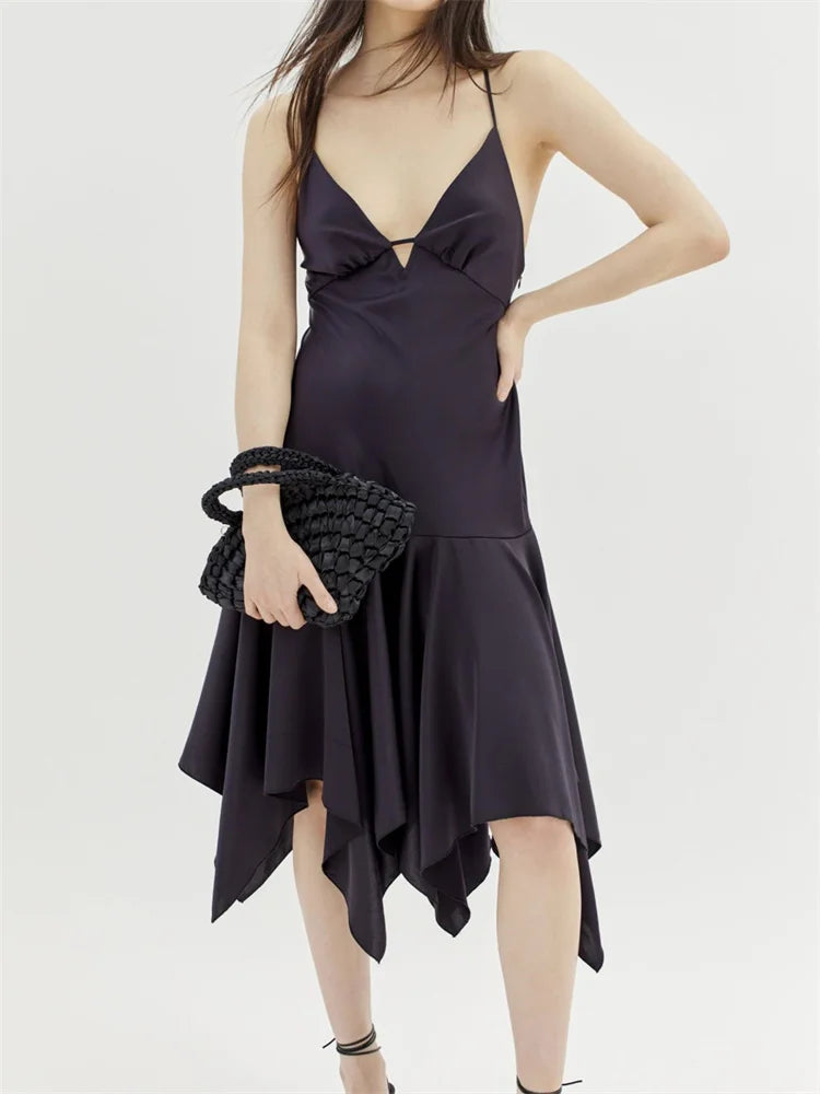 Sleeveless Deep V-Neck Backless Criss-Cross Pleated Party Midi Dress Main image