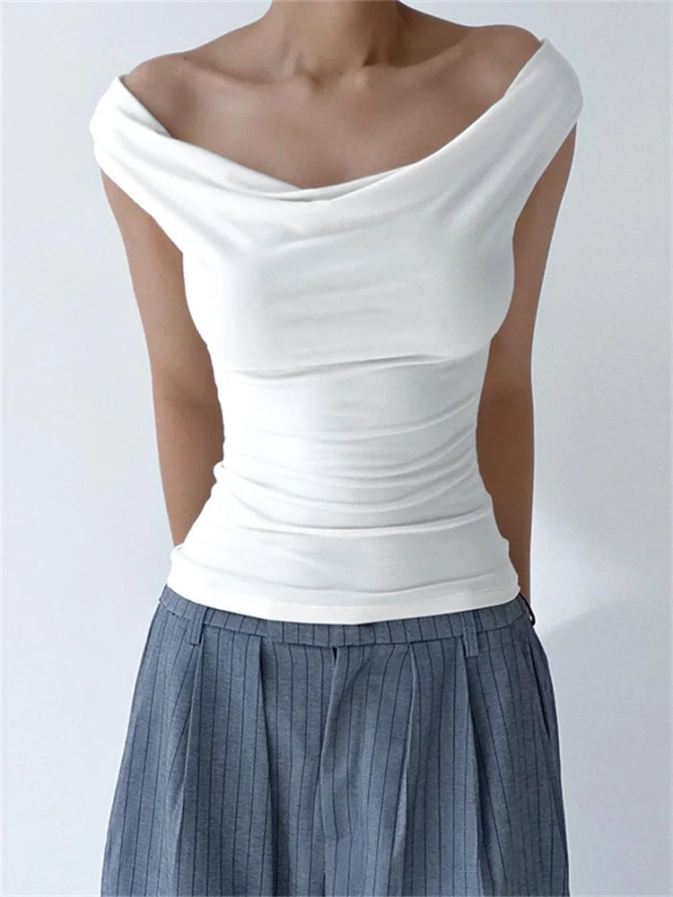Women Solid Off Shoulder Backless Tie-Up Summer Casual Top Streetwear 2024 T-shirts