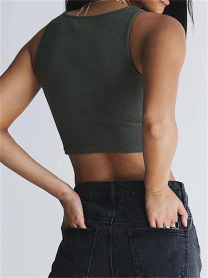Sleeveless Ribbed Casual Summer Solid Slim Fit Pullover Female Clubwear Basic Exposed Navel 2024 Crop Top
