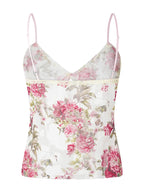 Women Spaghetti Strap Top Floral Print V-neck Front Split Tie-Up Sleeveless Summer Slim Fit Mini Vest 2024 Crop Top