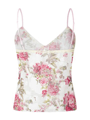 Women Spaghetti Strap Top Floral Print V-neck Front Split Tie-Up Sleeveless Summer Slim Fit Mini Vest 2024 Crop Top