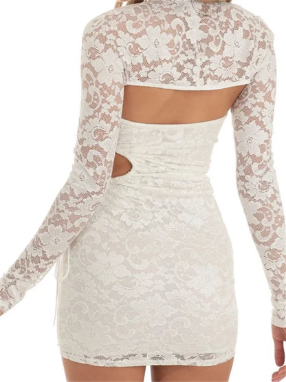 Hollow Out Strapless Backless Lace Mini Dresses