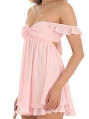 Casual Short Sleeve BacklessOff Shoulder Backless  Mini Dresses