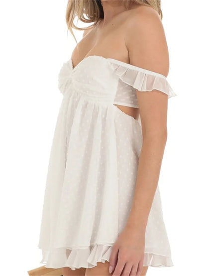 Casual Short Sleeve BacklessOff Shoulder Backless  Mini Dresses