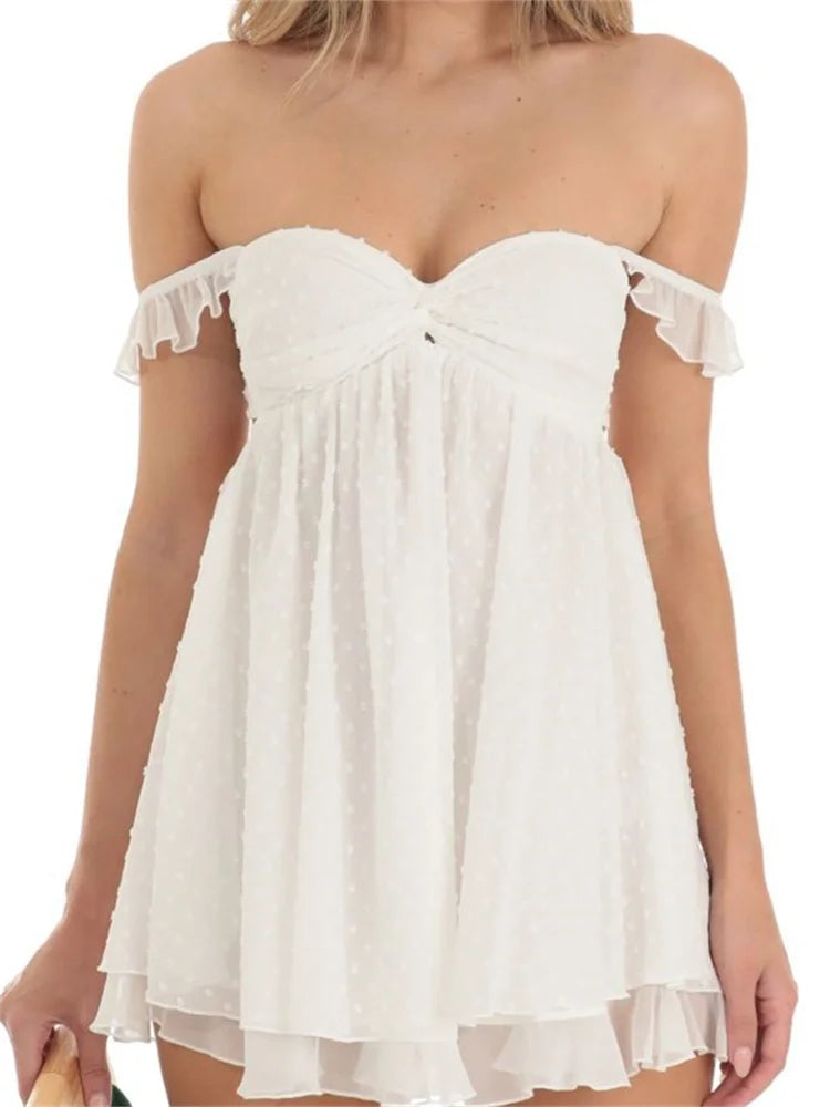 Casual Short Sleeve BacklessOff Shoulder Backless  Mini Dresses