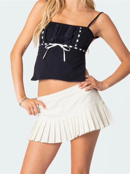 Women Summer Backless Spaghetti Strap Sleeveless Square Neck Lace Trim Mini Vest Streetwear 2024 Crop Top