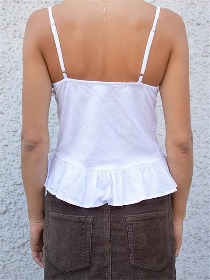 Women Summer Sleeveless Strap Lace Patchwork Slim Cropped Vest Backless V-Neck Slim Streetwear 2024 Crop Top