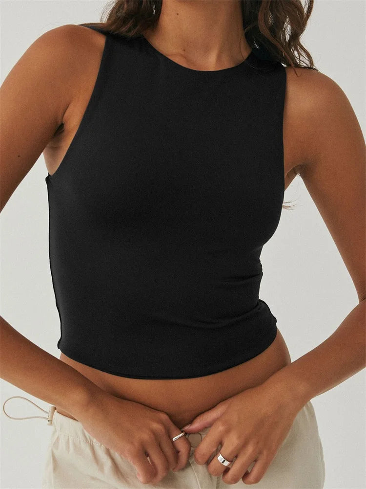 Sleeveless Crew Neck Solid Slim Fit Casual Summer Mini Vest Streetwear for Casual Daily Cropped Tops Crop Top Main image