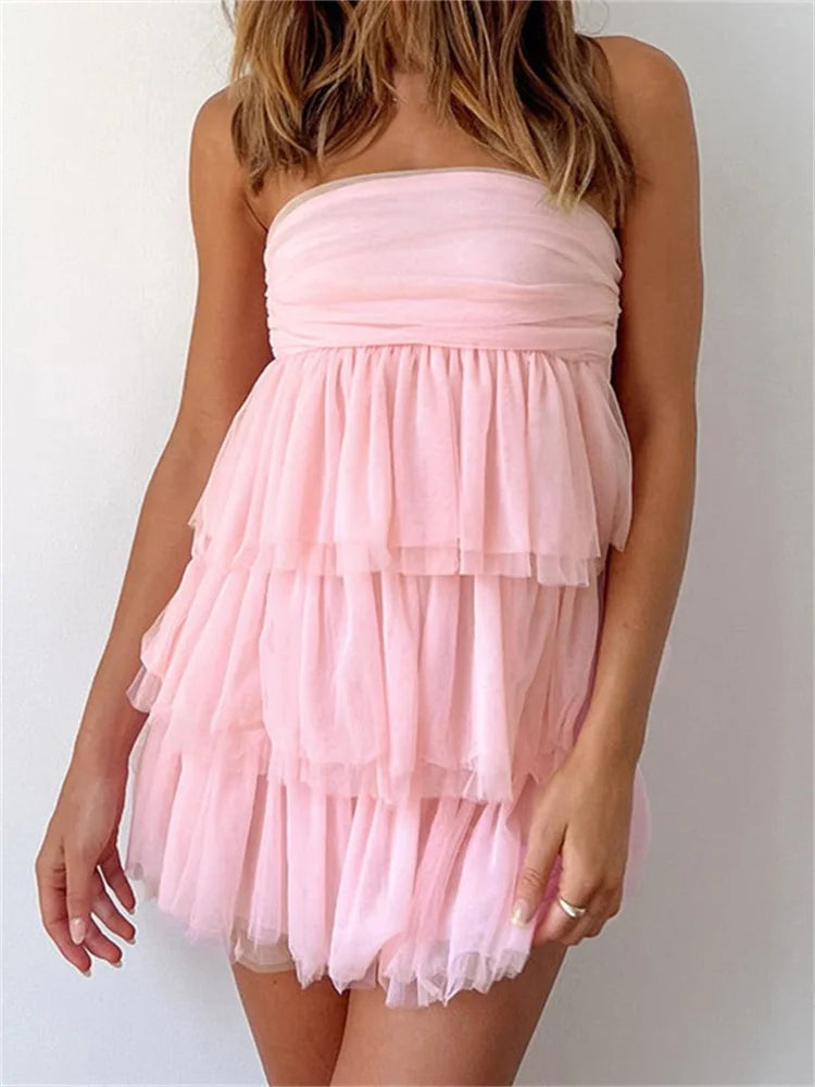 Off Shoulder Solid Strapless Ruffles Party Mini Dresses
