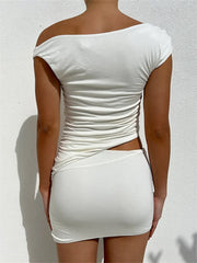 Short V-neck Ruched Summer Streetwear Solid Slim Irregular T-shirts