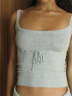 Y2K Vintage Backless Slim Fit Chic Bow Tie Up Knitted  Adjustable Strap Retro Vest Clubwear 2024 Crop Top