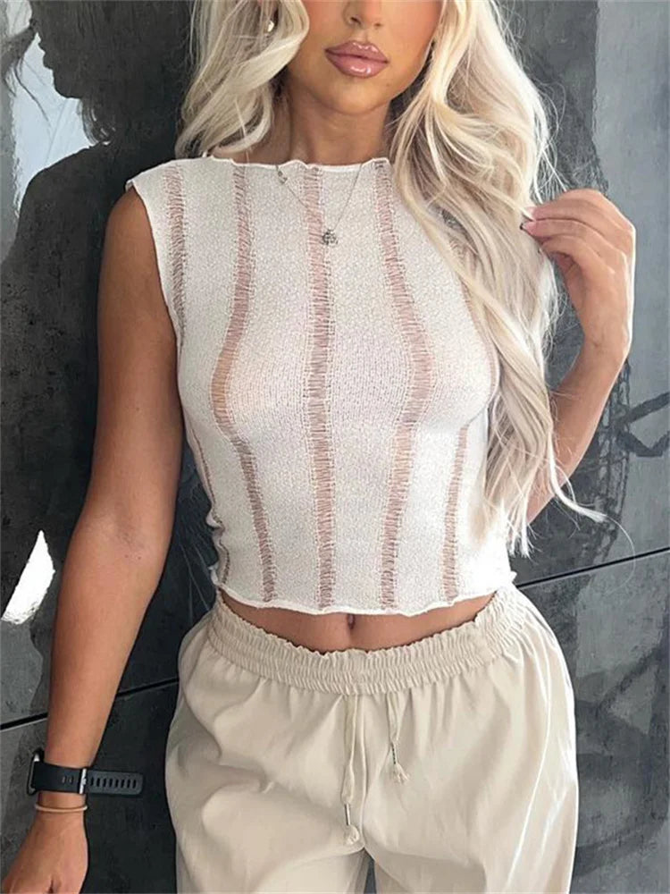 Y2K Vintage Knitted Mini Vest Harajuku Crochet Hollow Out Chic Summer Sleeveless Slim Retro Bustiers Crop Top Main image