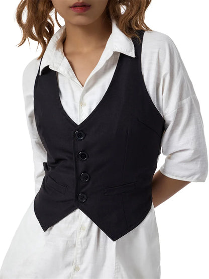 Y2K Bustiers Buttons Up Vest Waistcoat Women Summer Cropped V-neck Backless Slim Fit Corset Streetwear 2024 Crop Top
