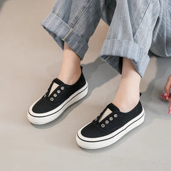 Canvas Lace Up Shallow Casual Shoes Round Toe SSolid Color Comfort Runner Outsole Sweet Novelit Shoes For Women Concise Fashion