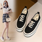 Canvas Lace Up Shallow Casual Shoes Round Toe SSolid Color Comfort Runner Outsole Sweet Novelit Shoes For Women Concise Fashion