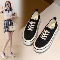 Canvas Lace Up Shallow Casual Shoes Round Toe SSolid Color Comfort Runner Outsole Sweet Novelit Shoes For Women Concise Fashion